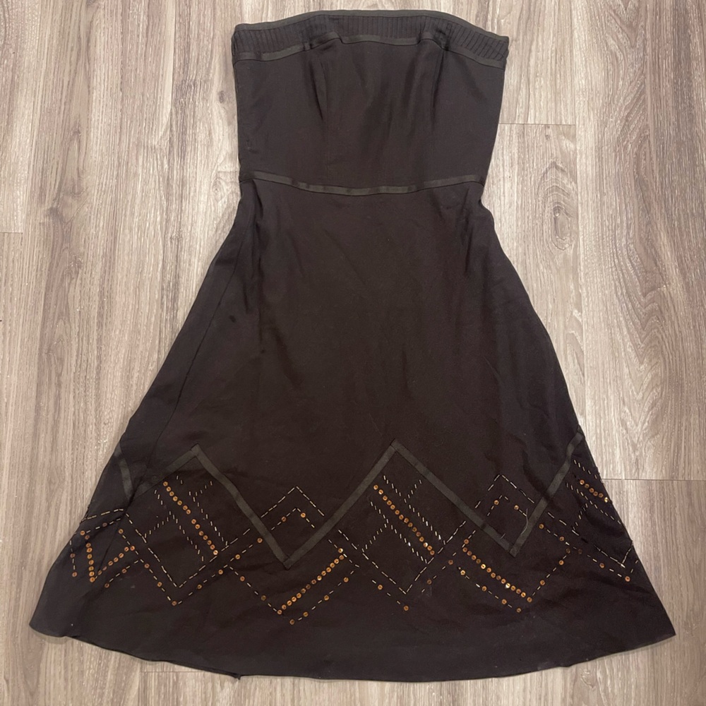 Vintage Y2K Sequined‎ LOFT Black A-Line Skirt with Geometric Stud Detail
